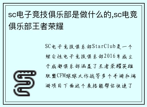 sc电子竞技俱乐部是做什么的,sc电竞俱乐部王者荣耀
